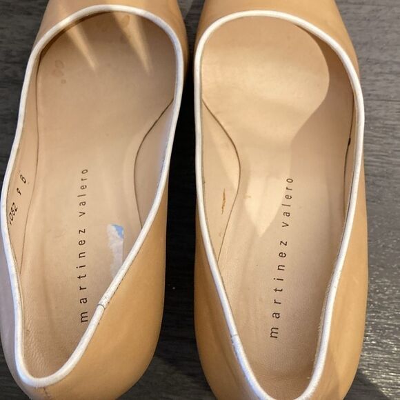 Martinez Valero Tan Leather Peep-Toe Heels Size 9 Made in Spain Elegant Classic - Picture 5 of 13